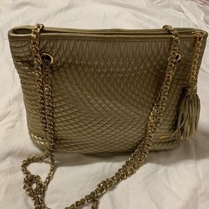 Bally gold lambskin quilted shoulder strap bag